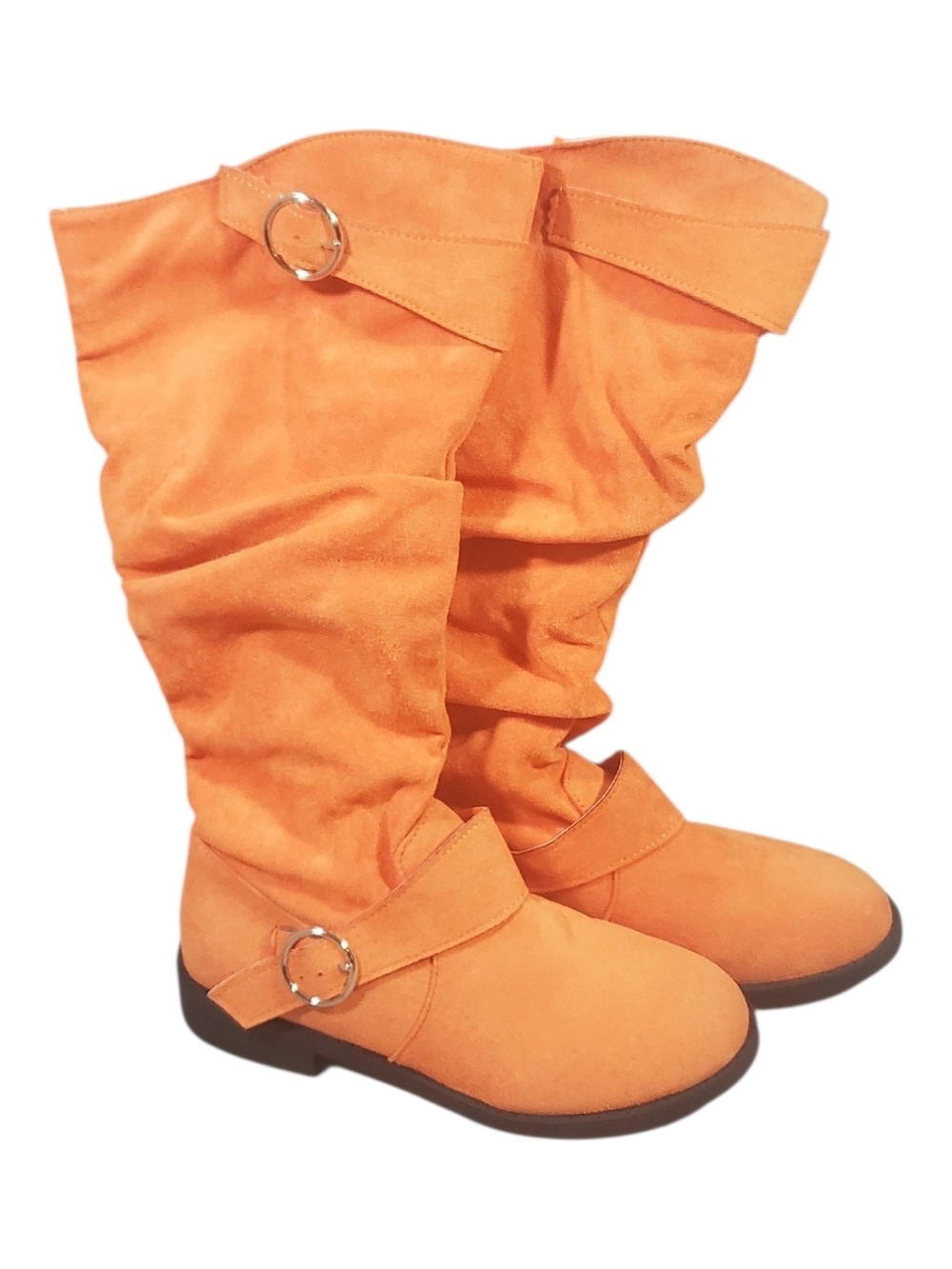 Orange Women's Knee-High Faux Suede Slouch Boots with Buckle Detail EU 41